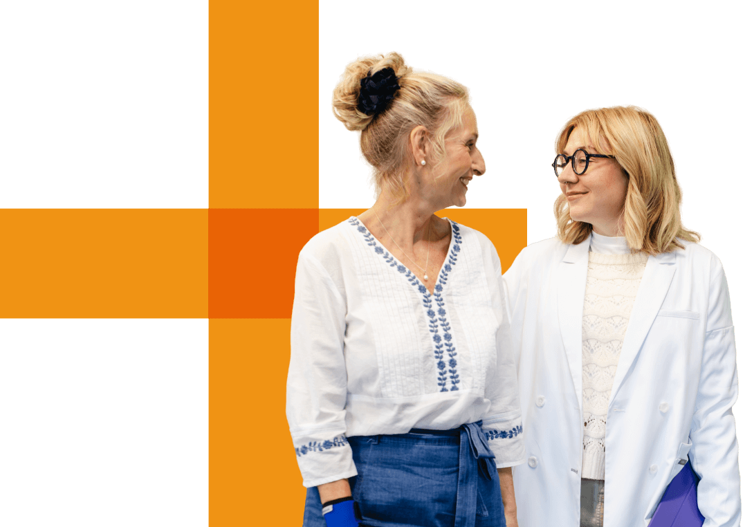 Visual of a female pharmacist next to a patient